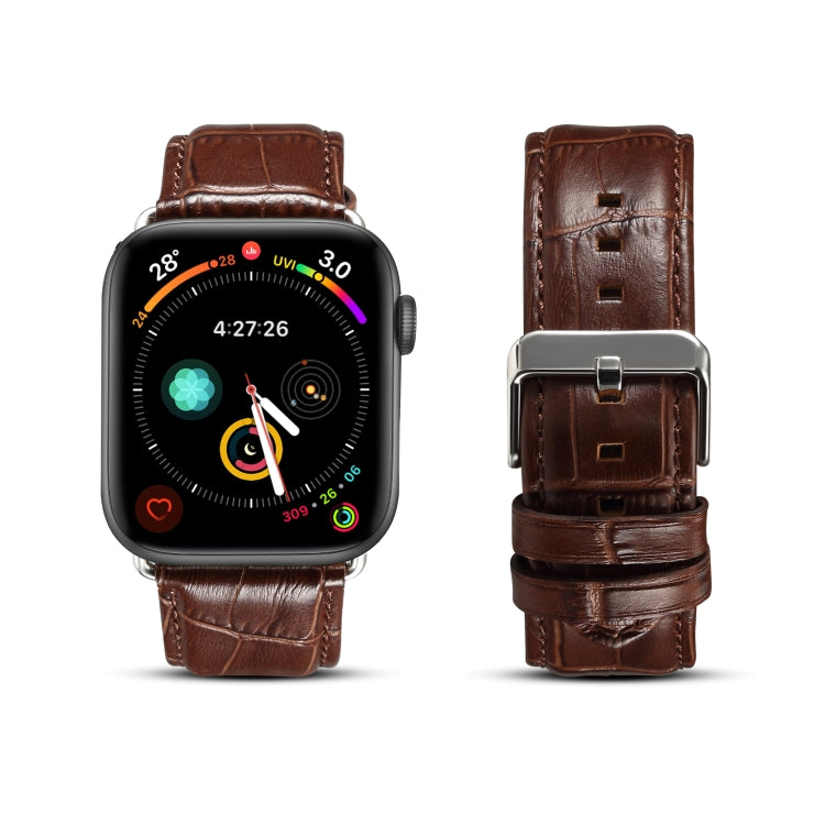 Denior Crocodile Grain Watch Cowhide Leather Watch Band for Apple Watch Series 7 41mm / 6 & SE & 5 & 4 40mm / 3 & 2 & 1 38mm (Brown) - Watch Bands by Denior | Online Shopping UK | buy2fix