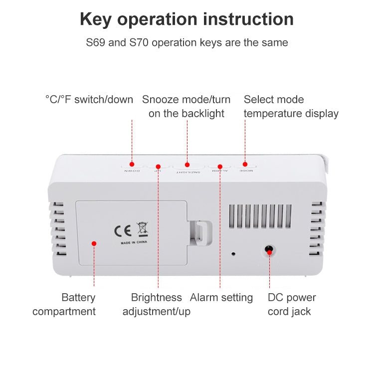 TS-S69-HW Multifunctional LED Alarm Clock Battery / Plug-in Charging Dual-purpose Make-up Mirror Clock(Grey White) - Alarm Clocks by buy2fix | Online Shopping UK | buy2fix