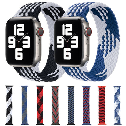 Plastic Buckle Mixed Color Nylon Braided Single Loop Watch Band For Apple Watch Ultra 49mm&Watch Ultra 2 49mm / Series 9&8&7 45mm / SE 3&SE 2&6&SE&5&4 44mm / 3&2&1 42mm, Size:L(Checkered Red Black) - Watch Bands by buy2fix | Online Shopping UK | buy2fix