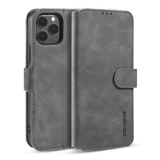 For iPhone 12 Pro Max DG.MING Retro Oil Side Horizontal Flip Case with Holder & Card Slots & Wallet(Grey) - iPhone 12 Pro Max Cases by DG.MING | Online Shopping UK | buy2fix