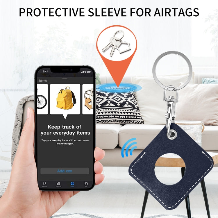 Square PU Leather Case Shockproof Anti-scratch Protective Cover with Keychain Ring Loop For AirTag(Night Blue) - Key Chain Series by MOMAX | Online Shopping UK | buy2fix