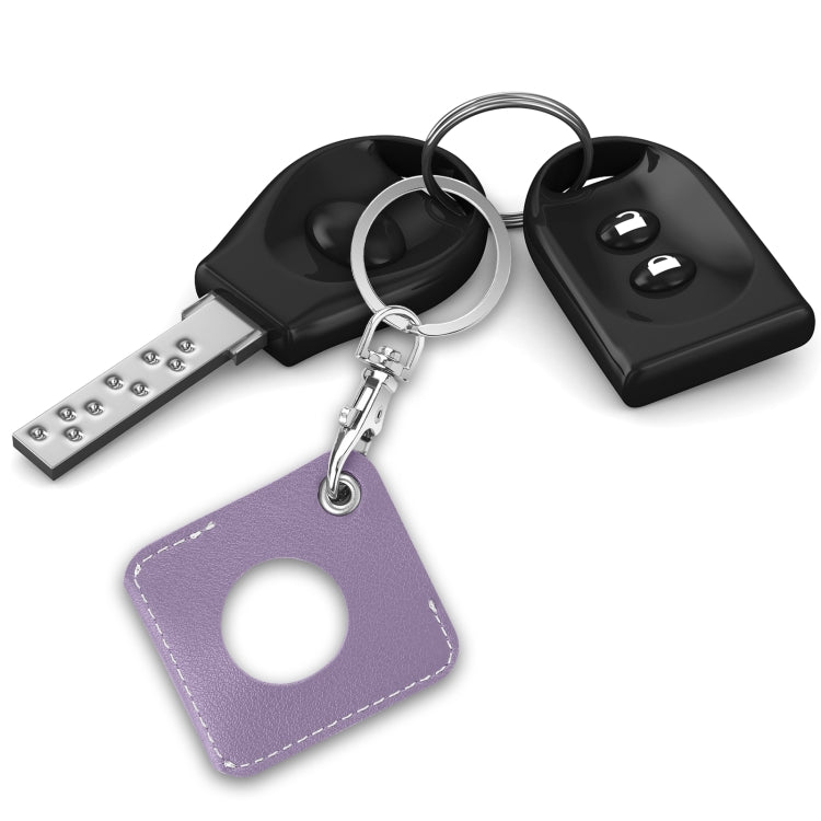 Square PU Leather Case Shockproof Anti-scratch Protective Cover with Keychain Ring Loop For AirTag(Taro Purple) - Key Chain Series by MOMAX | Online Shopping UK | buy2fix