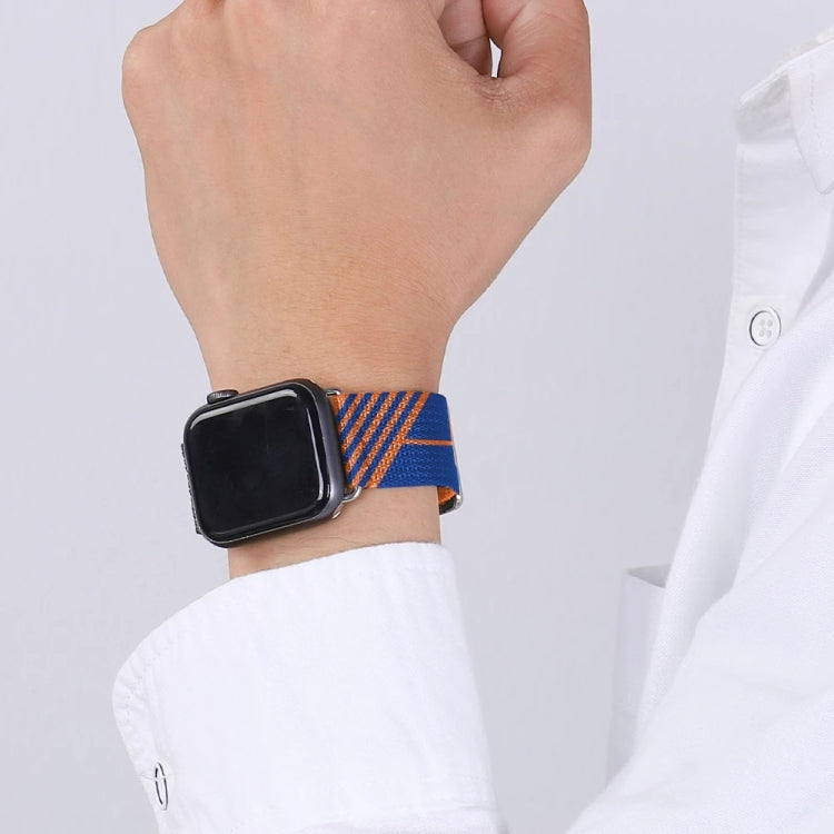 Two-color Nylon Braid Watch Band For Apple Watch Ultra 49mm&Watch Ultra 2 49mm / Series 9&8&7 45mm / SE 3&SE 2&6&SE&5&4 44mm / 3&2&1 42mm(Blue+Orange) - Watch Bands by buy2fix | Online Shopping UK | buy2fix