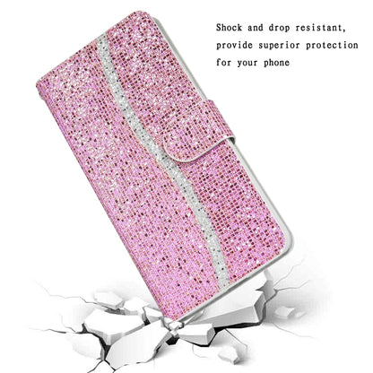 For iPhone 13 mini Glitter Powder Horizontal Flip Leather Case with Card Slots & Holder & Lanyard (Pink) - iPhone 13 mini Cases by buy2fix | Online Shopping UK | buy2fix