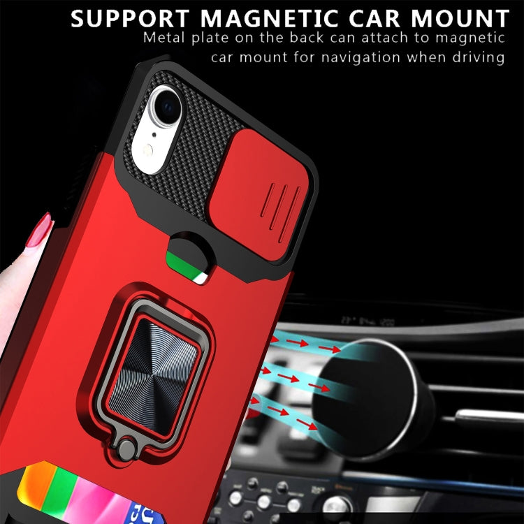 For iPhone XR Sliding Camshield Card Slot Ring Kickstand Phone Case(Black) - More iPhone Cases by buy2fix | Online Shopping UK | buy2fix