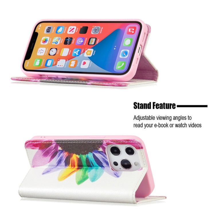 For iPhone 13 Pro Colored Drawing Pattern Invisible Magnetic Horizontal Flip PU Leather Case with Holder & Card Slots & Wallet (Sun Flower) - iPhone 13 Pro Cases by buy2fix | Online Shopping UK | buy2fix