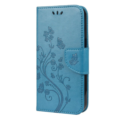 For iPhone 13 Butterfly Flower Pattern Horizontal Flip Leather Case with Holder & Card Slots & Wallet(Blue) - iPhone 13 Cases by buy2fix | Online Shopping UK | buy2fix