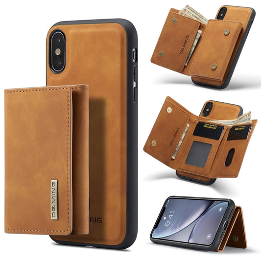 DG.MING M1 Series 3-Fold Multi Card Wallet  Back Cover Shockproof Case with Holder Function For iPhone XS(Brown) -  by DG.MING | Online Shopping UK | buy2fix