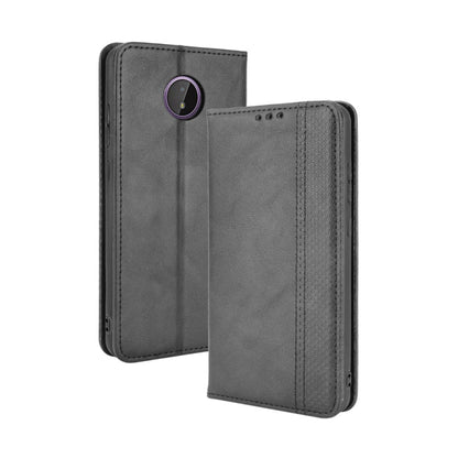 For Nokia C10 / C20 Magnetic Buckle Retro Crazy Horse Texture Horizontal Flip Leather Case with Holder & Card Slots & Photo Frame(Black) - Nokia Cases by buy2fix | Online Shopping UK | buy2fix