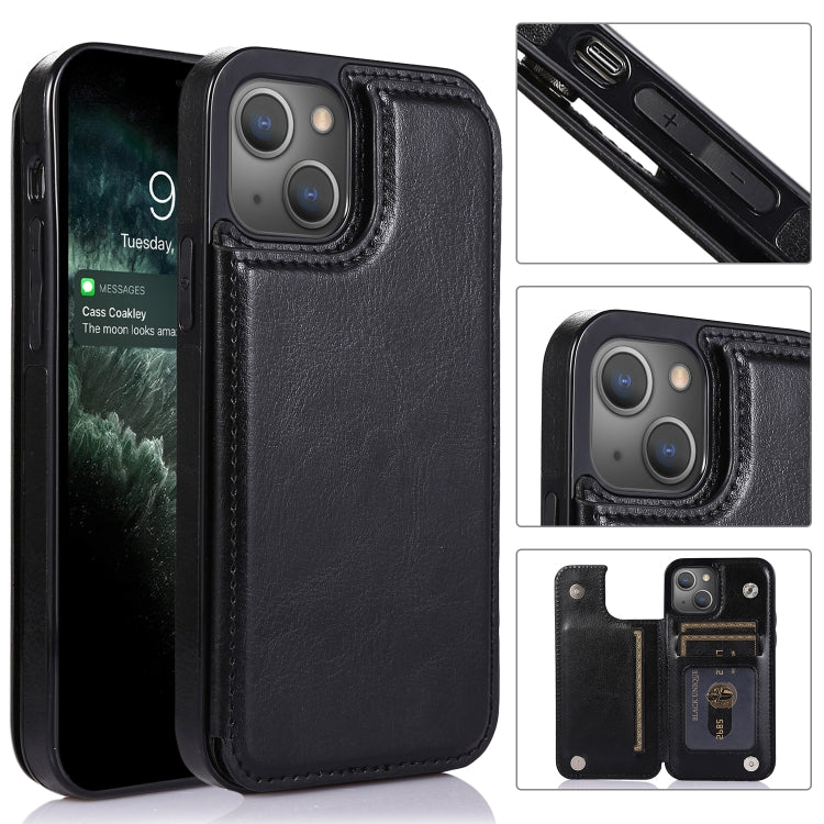 For iPhone 13 Pro Double Buckle Shockproof PU Protective Case with Card Slots & Holder (Black) - iPhone 13 Pro Cases by buy2fix | Online Shopping UK | buy2fix