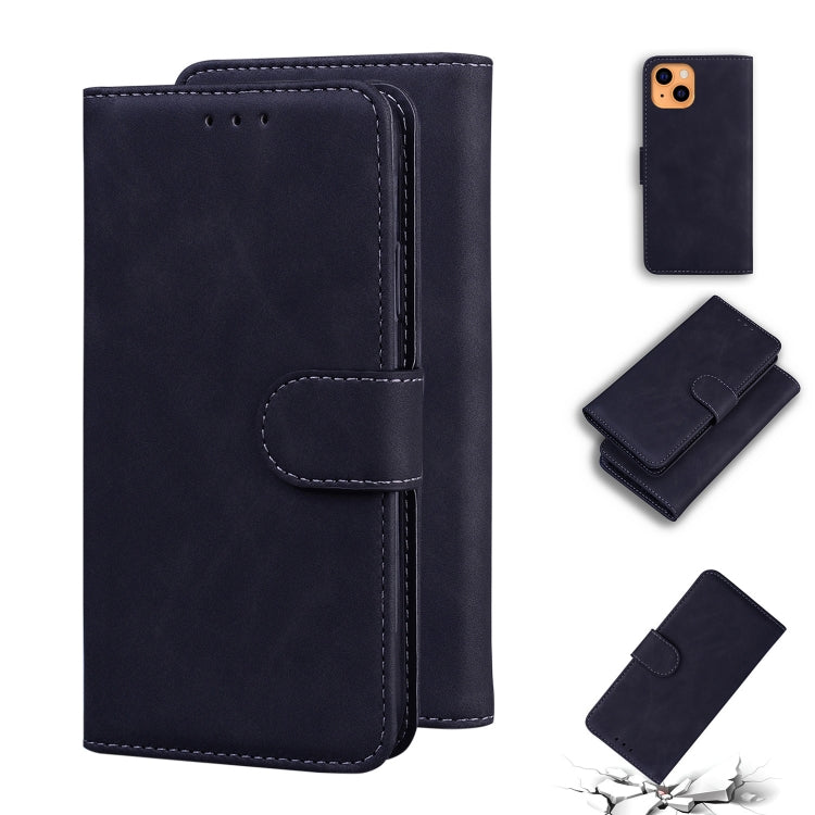 For iPhone 13 Skin Feel Pure Color Horizontal Flip Leather Case with Holder & Card Slots & Wallet(Black) - iPhone 13 Cases by buy2fix | Online Shopping UK | buy2fix