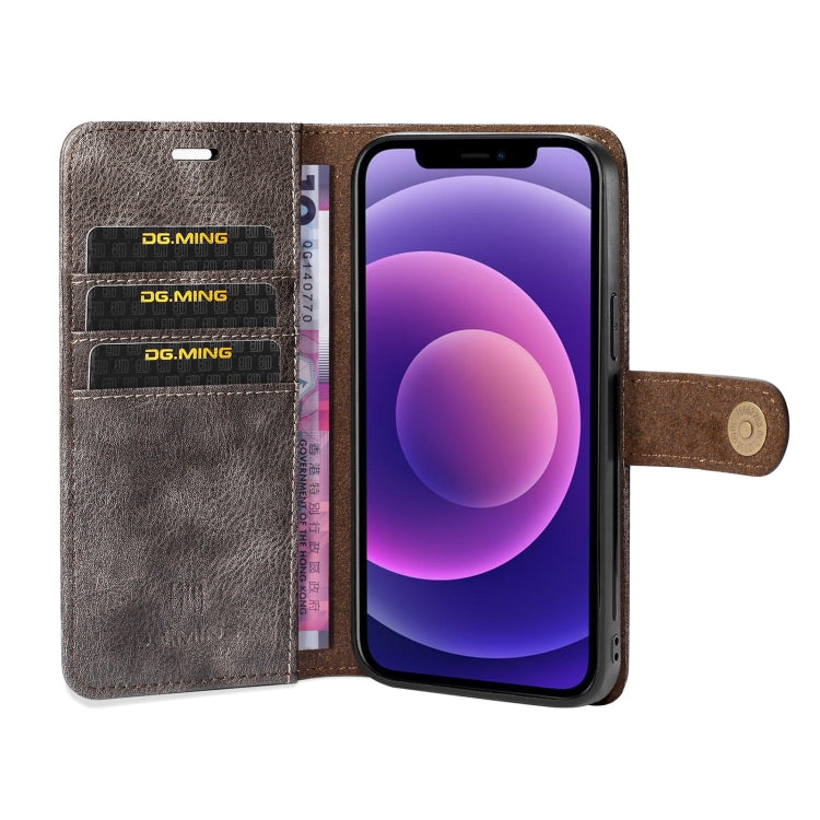 For iPhone 13 mini DG.MING Crazy Horse Texture Flip Detachable Magnetic Leather Case with Holder & Card Slots & Wallet (Grey) - iPhone 13 mini Cases by DG.MING | Online Shopping UK | buy2fix