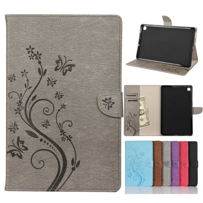 For Samsung Galaxy Tab S6 Lite / P610 Butterfly Flower Embossing Pattern Horizontal Flip Leather Case with Holder & Card Slots & Wallet(Grey) - Tab S6 Lite P610 / P615 by buy2fix | Online Shopping UK | buy2fix