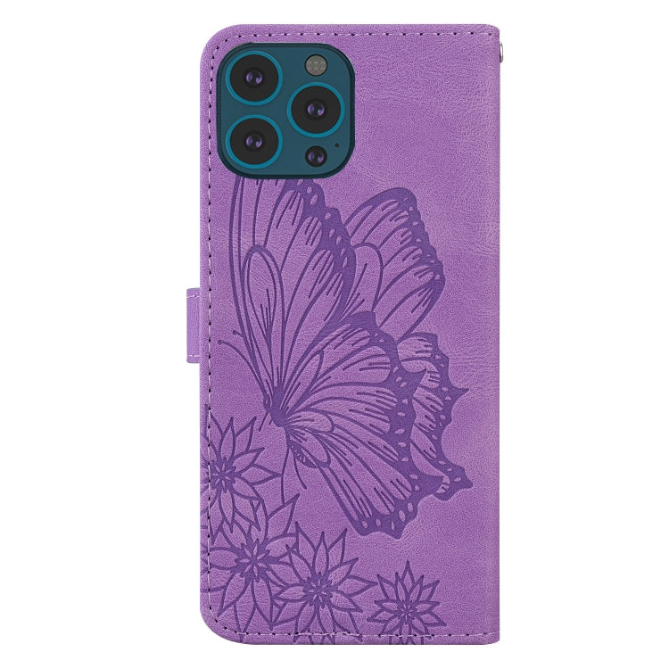 For iPhone 13 Pro Retro Skin Feel Butterflies Embossing Horizontal Flip Leather Case with Holder & Card Slots & Wallet (Purple) - iPhone 13 Pro Cases by buy2fix | Online Shopping UK | buy2fix