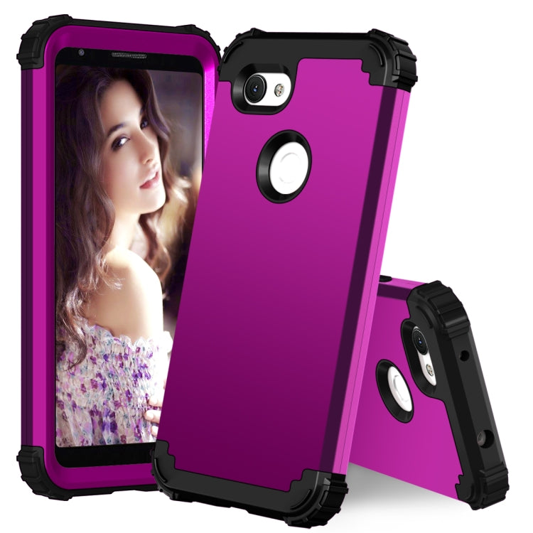 For Google Pixel 3a XL 3 in 1 Shockproof PC + Silicone Protective Case(Dark Purple + Black) - Google Cases by buy2fix | Online Shopping UK | buy2fix