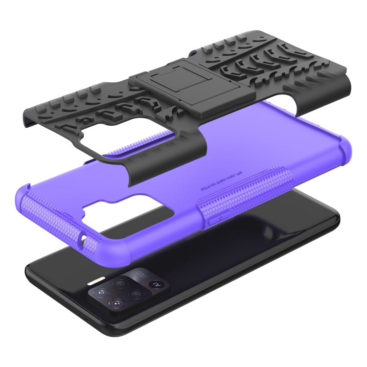 For OPPO A94 4G Tire Texture Shockproof TPU+PC Protective Case with Holder(Purple) - OPPO Cases by buy2fix | Online Shopping UK | buy2fix