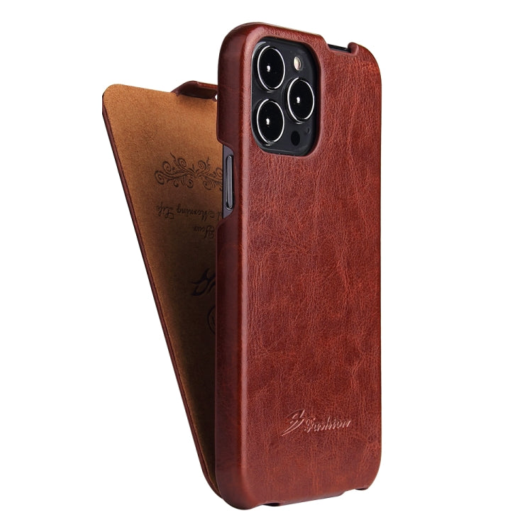 For iPhone 13 Pro Max Fierre Shann Retro Oil Wax Texture Vertical Flip PU Leather Case (Brown) - iPhone 13 Pro Max Cases by FIERRE SHANN | Online Shopping UK | buy2fix