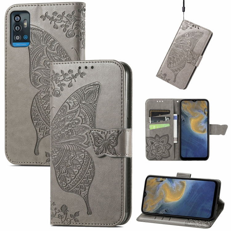 Butterfly Love Flowers Embossed Horizontal Flip Leather Case with Holder & Card Slots & Wallet & Lanyard For ZTE Blade A71(Gray) - ZTE Cases by buy2fix | Online Shopping UK | buy2fix