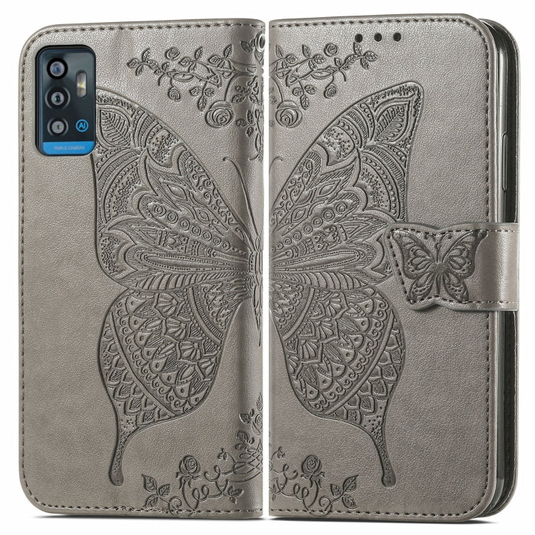 Butterfly Love Flowers Embossed Horizontal Flip Leather Case with Holder & Card Slots & Wallet & Lanyard For ZTE Blade A71(Gray) - ZTE Cases by buy2fix | Online Shopping UK | buy2fix