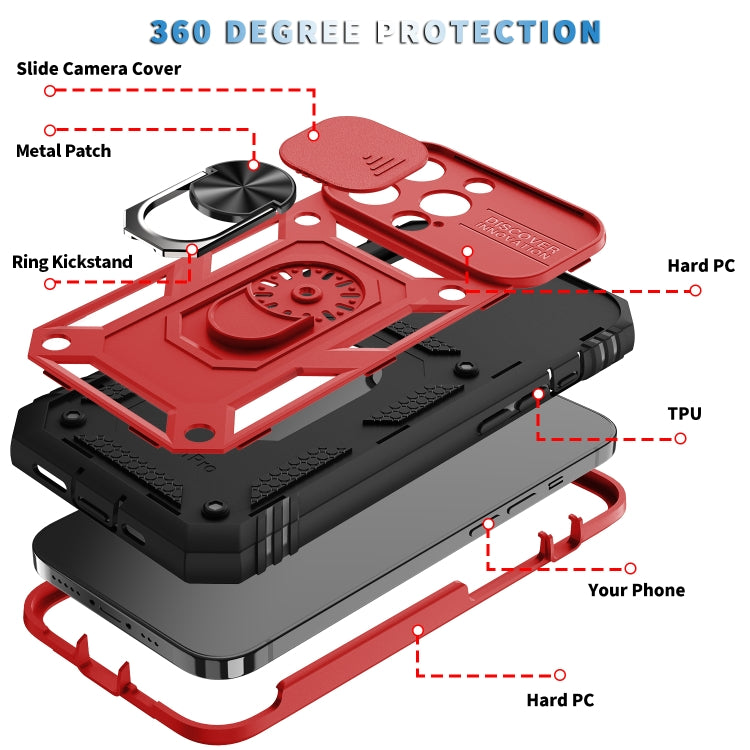 For iPhone 13 Pro Sliding Camera Cover Design TPU + PC Protective Case with 360 Degree Rotating Holder & Card Slot (Red+Black) - iPhone 13 Pro Cases by buy2fix | Online Shopping UK | buy2fix