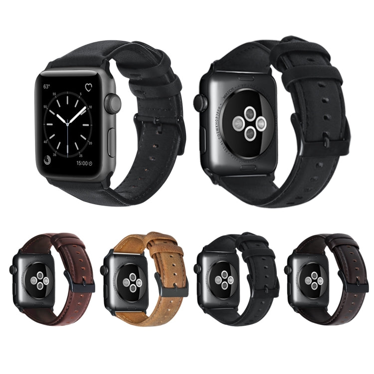 For Apple Watch Ultra 49mm&Watch Ultra 2 49mm / Series 9&8&7 45mm / SE 3&SE 2&6&SE&5&4 44mm / 3&2&1 42mm Oil Wax Genuine Leather Strap Watch Band(Yellow Brown) - Watch Bands by buy2fix | Online Shopping UK | buy2fix