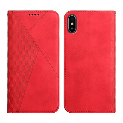 For iPhone XS Max Diamond Pattern Splicing Skin Feel Magnetic Horizontal Flip Leather Case with Card Slots & Holder & Wallet(Red) - More iPhone Cases by buy2fix | Online Shopping UK | buy2fix