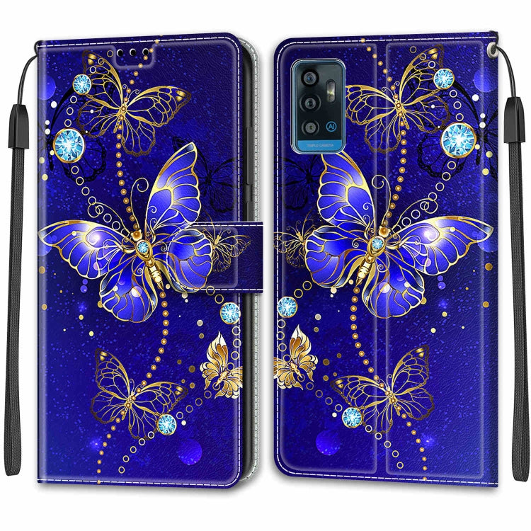 Voltage Coloured Drawing Magnetic Clasp Horizontal Flip PU Leather Case with Holder & Card Slots For ZTE Blade A71(C11 Blue Golden Chain Butterflies) - ZTE Cases by buy2fix | Online Shopping UK | buy2fix