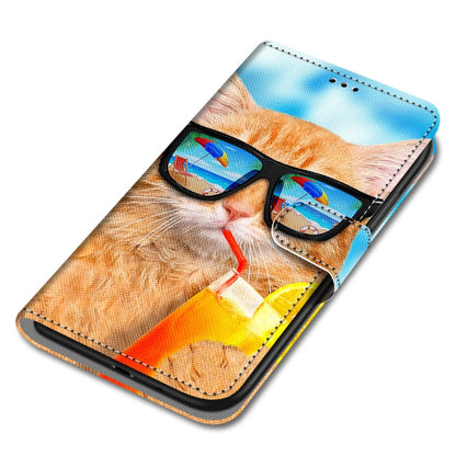 For Huawei P50 Pro Coloured Drawing Cross Texture Horizontal Flip PU Leather Case with Holder & Card Slots & Wallet & Lanyard(Cat Drinking Soda) - Huawei Cases by buy2fix | Online Shopping UK | buy2fix