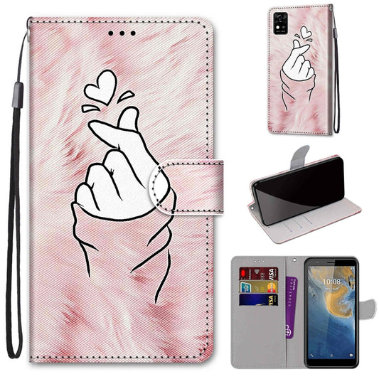 For ZTE Blade A31 Coloured Drawing Cross Texture Horizontal Flip PU Leather Case with Holder & Card Slots & Wallet & Lanyard(Pink Hands Heart) - ZTE Cases by buy2fix | Online Shopping UK | buy2fix