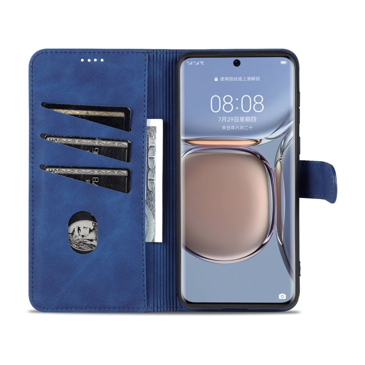 For Huawei P50 Pro AZNS Skin Feel Calf Texture Horizontal Flip Leather Case with Card Slots & Holder & Wallet(Blue) - Huawei Cases by AZNS | Online Shopping UK | buy2fix