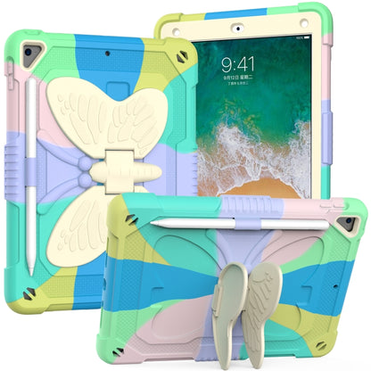 Beige PC + Silicone Anti-drop Protective Case with Butterfly Shape Holder & Pen Slot For iPad 9.7 2018 & 2017 / Pro 9.7 inch / Air 2 / 6(Colorful Green) - iPad 9.7 (2018) & (2017) Cases by buy2fix | Online Shopping UK | buy2fix