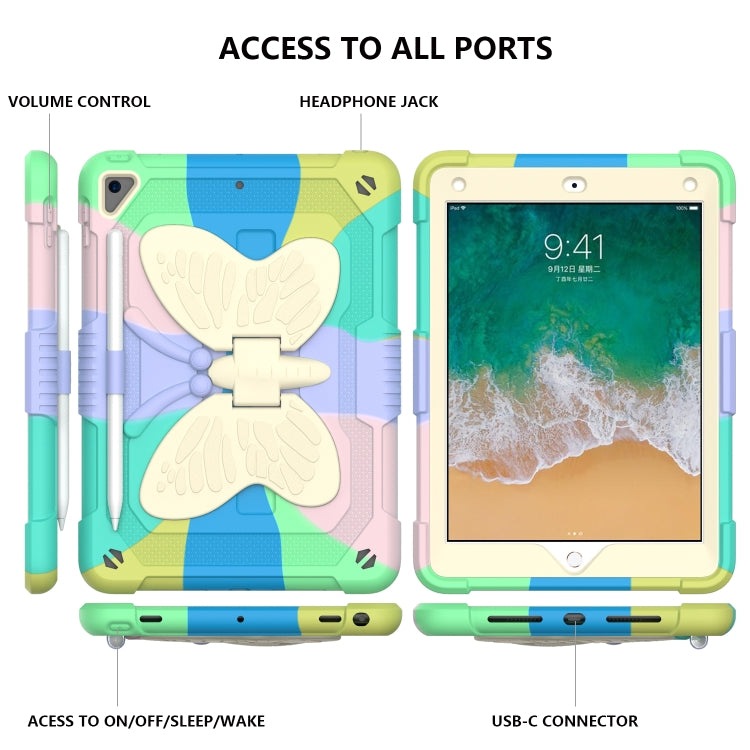 Beige PC + Silicone Anti-drop Protective Case with Butterfly Shape Holder & Pen Slot For iPad 9.7 2018 & 2017 / Pro 9.7 inch / Air 2 / 6(Colorful Green) - iPad 9.7 (2018) & (2017) Cases by buy2fix | Online Shopping UK | buy2fix