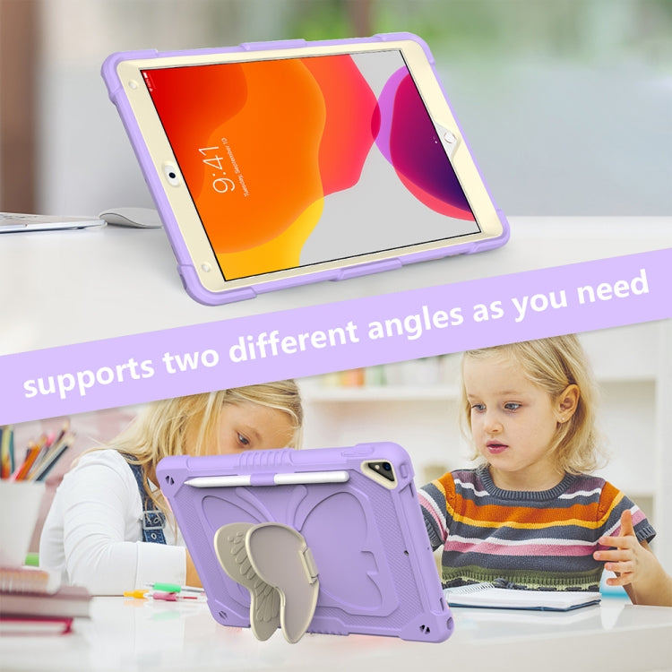 Beige PC + Silicone Anti-drop Protective Case with Butterfly Shape Holder & Pen Slot For iPad 10.2 2021 & 2020 & 2019 / Air 3 10.5 inch(Beige + Light Purple) - iPad 10.2 Cases by buy2fix | Online Shopping UK | buy2fix