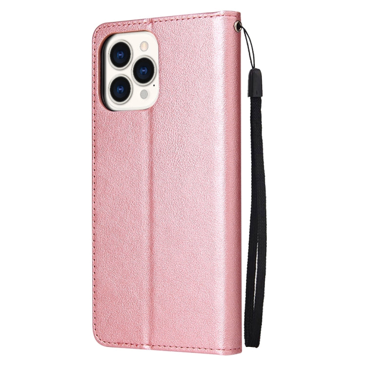 For iPhone 13 Multifunctional Horizontal Flip Leather Case, with Three Card Slot & Holder & Photo Frame & Lanyard(Rose Gold) - iPhone 13 Cases by buy2fix | Online Shopping UK | buy2fix