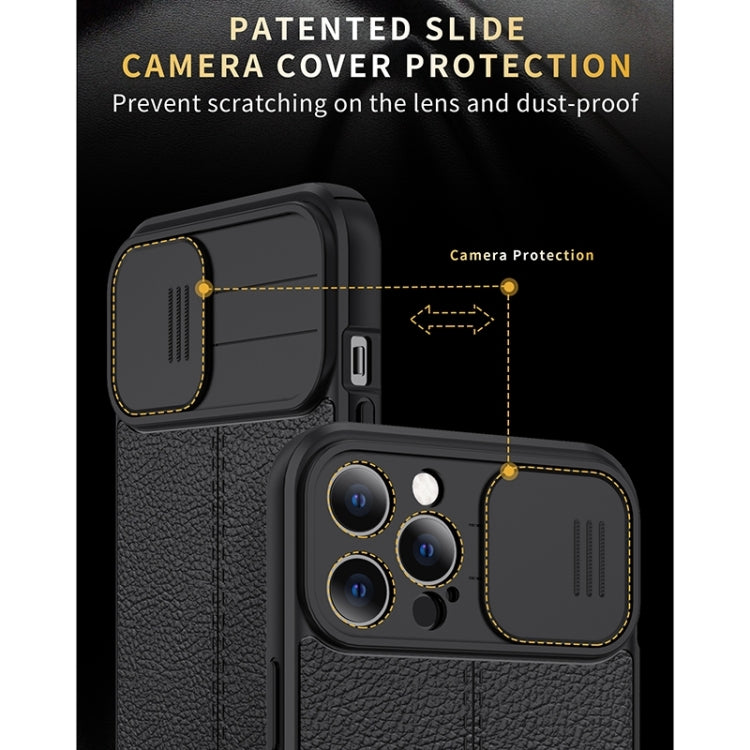 For iPhone 13 Pro Litchi Texture Sliding Camshield TPU Protective Case (Black) - iPhone 13 Pro Cases by buy2fix | Online Shopping UK | buy2fix