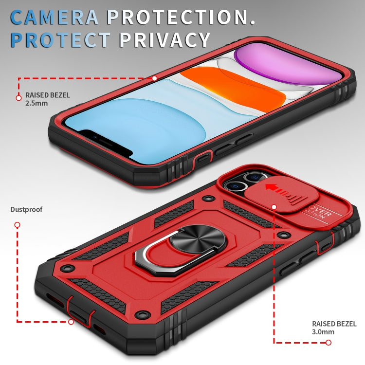 For iPhone 11 Sliding Camera Cover Design TPU + PC Protective Case with 360 Degree Rotating Holder & Card Slot (Red+Black) - iPhone 11 Cases by buy2fix | Online Shopping UK | buy2fix