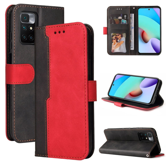 For Xiaomi Redmi 10 Business Stitching-Color Horizontal Flip PU Leather Case with Holder & Card Slots & Photo Frame(Red) - Xiaomi Cases by buy2fix | Online Shopping UK | buy2fix