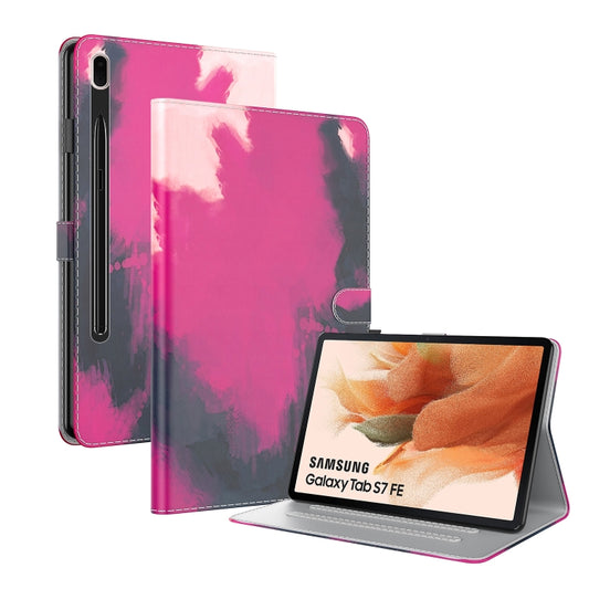 For Samsung Galaxy Tab S7 FE 12.4 inch 2021 T730 / T736 Voltage Watercolor Pattern Skin Feel Magnetic Horizontal Flip PU Leather Case with Holder & Card Slots & Photo Frame(Berry) - Galaxy Tab S7 FE by buy2fix | Online Shopping UK | buy2fix