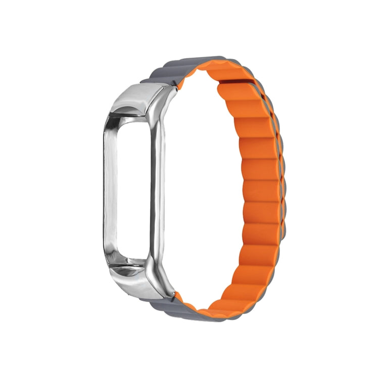 For Xiaomi Mi Band 4 / 3 Silicone Magnetic Watch Band(Grey Orange) - Watch Bands by buy2fix | Online Shopping UK | buy2fix