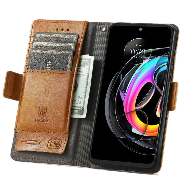 For Motorola Edge 20 Lite CaseNeo Business Splicing Dual Magnetic Buckle Horizontal Flip PU Leather Case with Holder & Card Slots & Wallet(Khaki) - Motorola Cases by buy2fix | Online Shopping UK | buy2fix