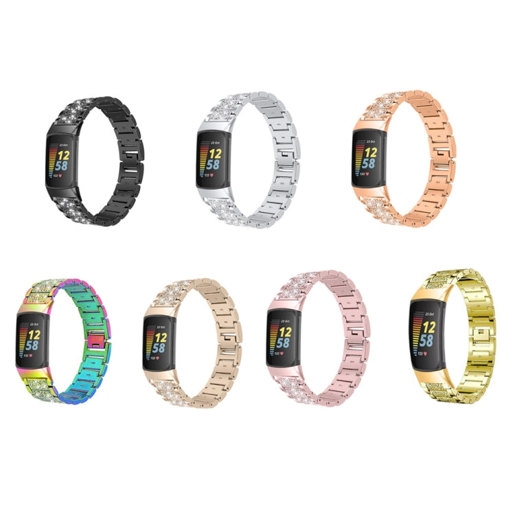 For Fitbit Charge 5 Diamond Stainless Steel Watch Band(Colorful) - Watch Bands by buy2fix | Online Shopping UK | buy2fix