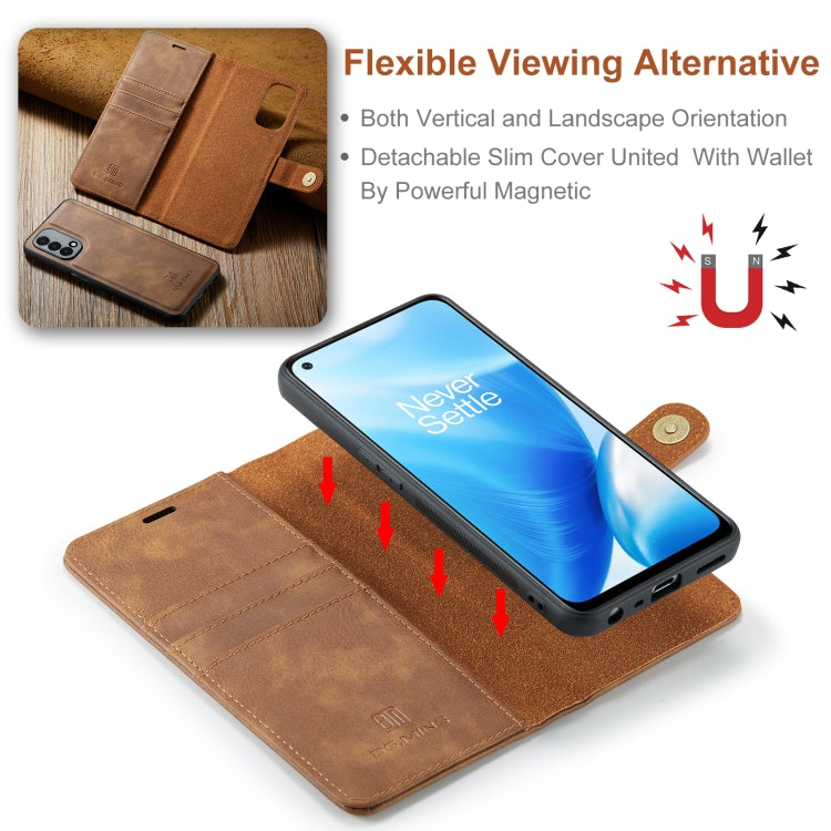 For OnePlus Nord 2 5G DG.MING Crazy Horse Texture Flip Detachable Magnetic Leather Case with Holder & Card Slots & Wallet(Brown) - OnePlus Cases by DG.MING | Online Shopping UK | buy2fix