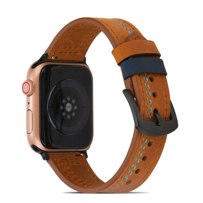 Sewing Matte Leather Watch Band for Apple Watch Ultra 49mm&Watch Ultra 2 49mm / Series 9&8&7 45mm / SE 3&SE 2&6&SE&5&4 44mm / 3&2&1 42mm(Brown) - Watch Bands by buy2fix | Online Shopping UK | buy2fix