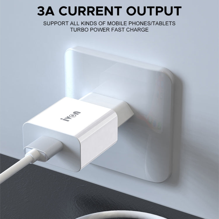 IVON AD-35 2 in 1 18W QC3.0 USB Port Travel Charger + 1m USB to USB-C / Type-C Data Cable Set, US Plug(White) - USB Charger by IVON | Online Shopping UK | buy2fix