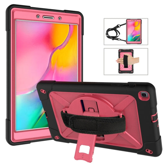 For Galaxy Tab A 8.0 (2019) T290 Contrast Color Silicone + PC Combination Case with Holder(Black + Rose Red) - Tab A 8.0 & S Pen (2019) P200/P205 by buy2fix | Online Shopping UK | buy2fix