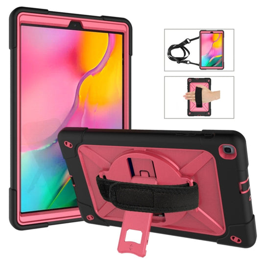 For Galaxy Tab A 10.1 (2019) T510 Contrast Color Silicone + PC Combination Case with Holder(Black + Rose Red) - Tab A 10.1 (2019) T510 / T515 by buy2fix | Online Shopping UK | buy2fix