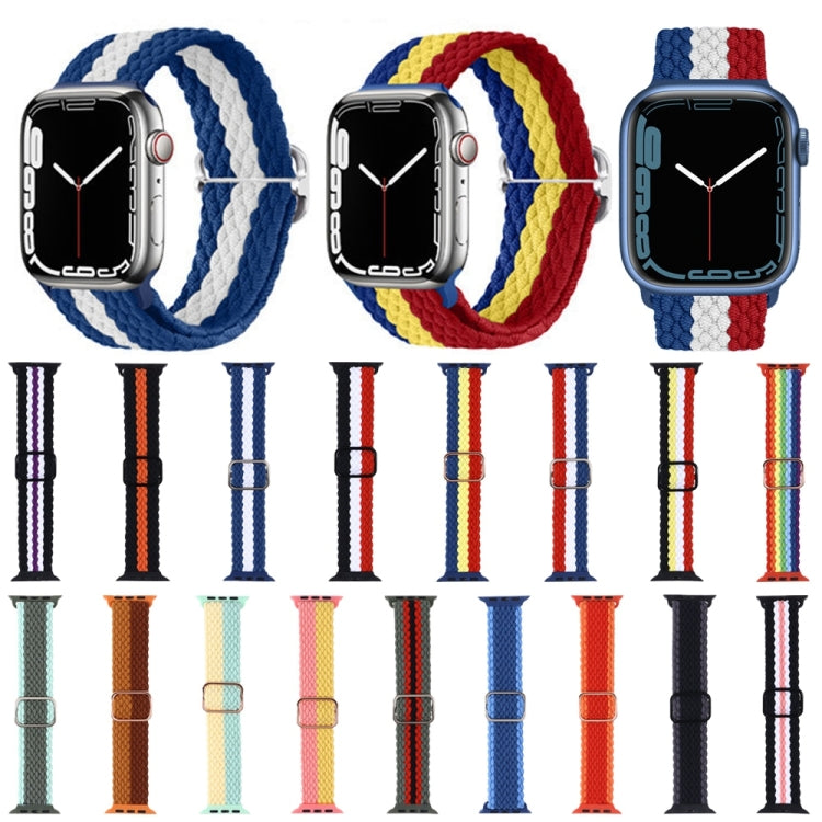 Nylon Braid Watch Band For Apple Watch Ultra 49mm&Watch Ultra 2 49mm / Series 9&8&7 45mm / SE 3&SE 2&6&SE&5&4 44mm / 3&2&1 42mm(Blue Yellow Red) - Watch Bands by buy2fix | Online Shopping UK | buy2fix