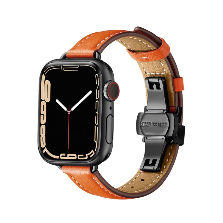 Slimming Butterfly Buckle Watch Band For Apple Watch Series 9&8&7 41mm / SE 3&SE 2&6&SE&5&4 40mm / 3&2&1 38mm(Orange Black) - Watch Bands by buy2fix | Online Shopping UK | buy2fix