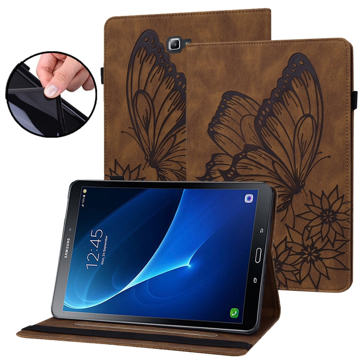 For Samsung Galaxy Tab A 10.1 2016 T580/T585 Big Butterfly Embossed Leather Tablet Case(Brown) - Tab A 10.1 by buy2fix | Online Shopping UK | buy2fix