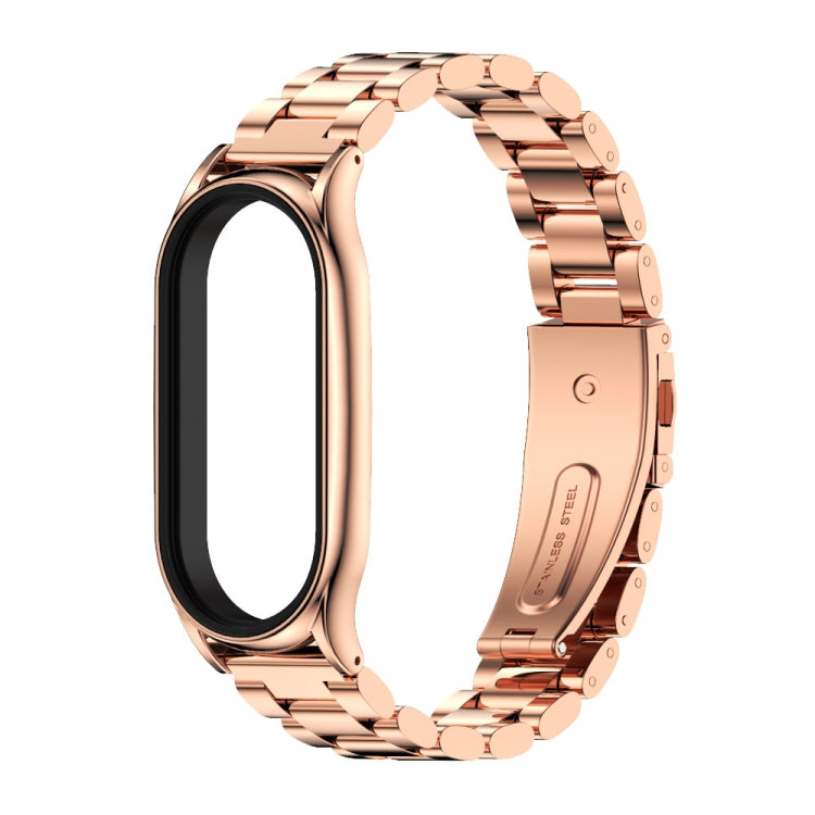 For Xiaomi Mi Band 7 / 7 NFC MIJOBS Three-Bead Metal Plus Stainless Steel Watch Band(Rose Gold) - Watch Bands by MIJOBS | Online Shopping UK | buy2fix